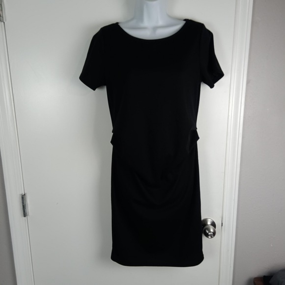 PinkBlush Maternity Dress Womens Medium Black Short Sleeve Ruched Made in USA - Picture 1 of 13